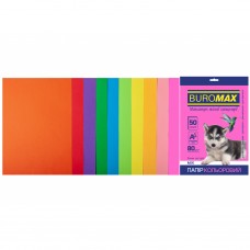 Папір  кольоровий А4  BUROMAX 80 г/м2  50 арк 10 кольорів неон+інтенсив