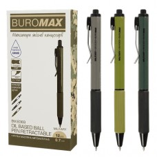 Ручка масляна, Buromax, Military, 0.7 мм, автоматична, гумовий грип, в асортименті, синя (BM.8369)